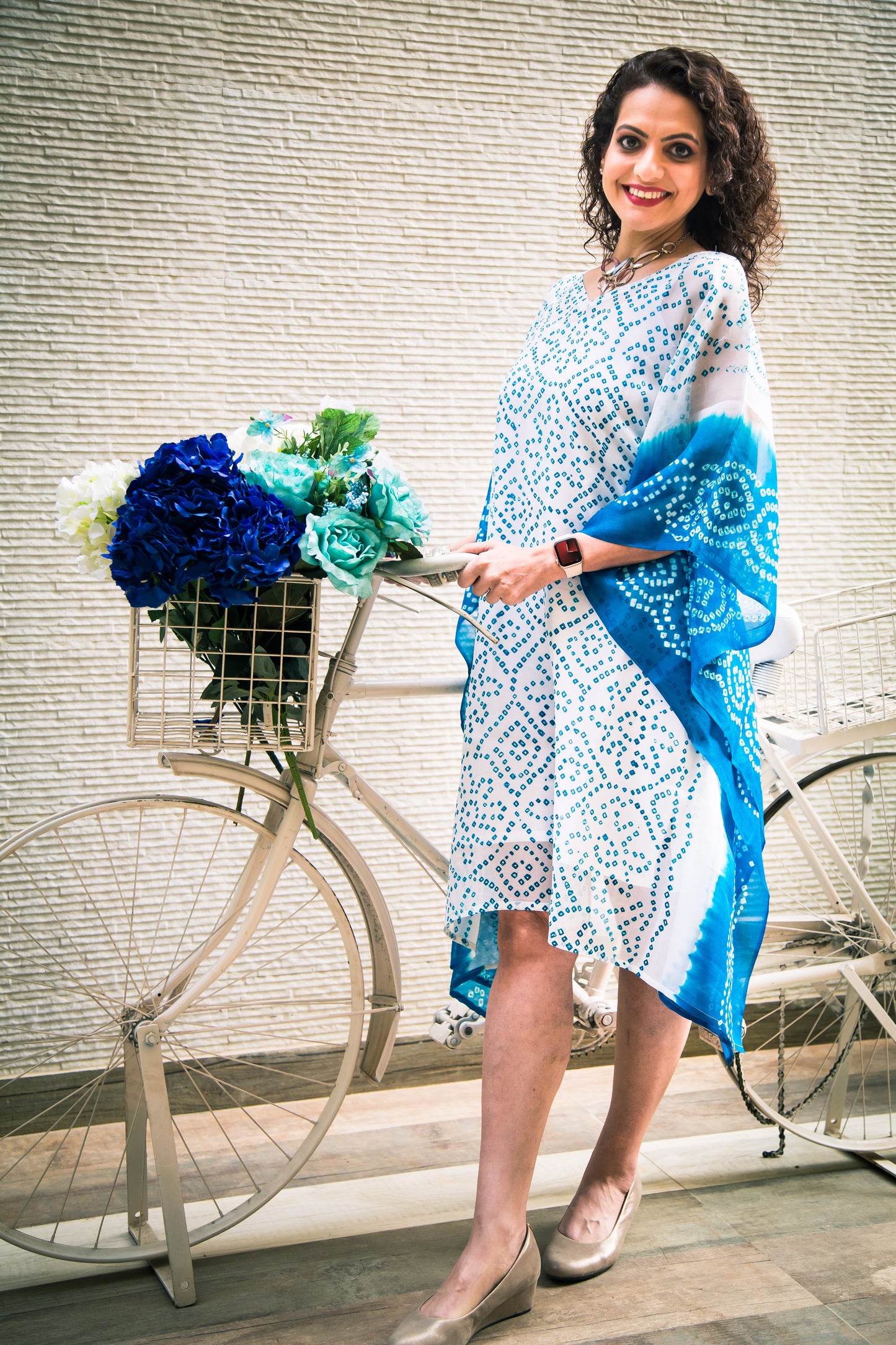 White Kaftan with Blue Sleeves