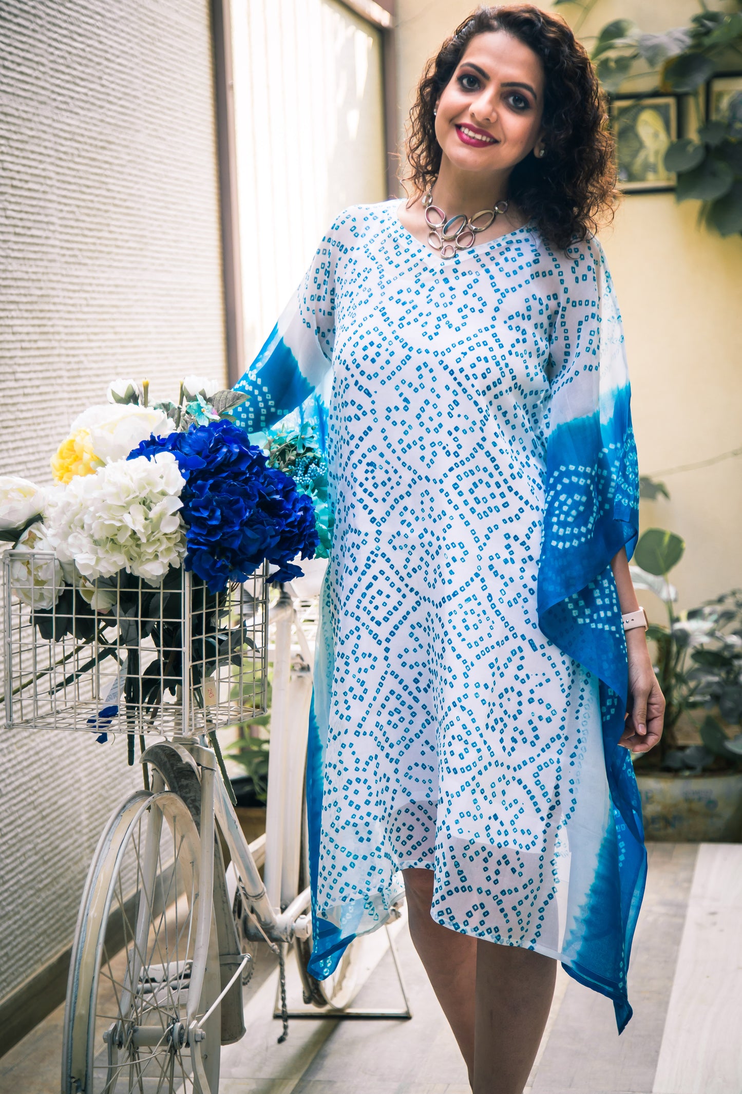 White Kaftan with Blue Sleeves