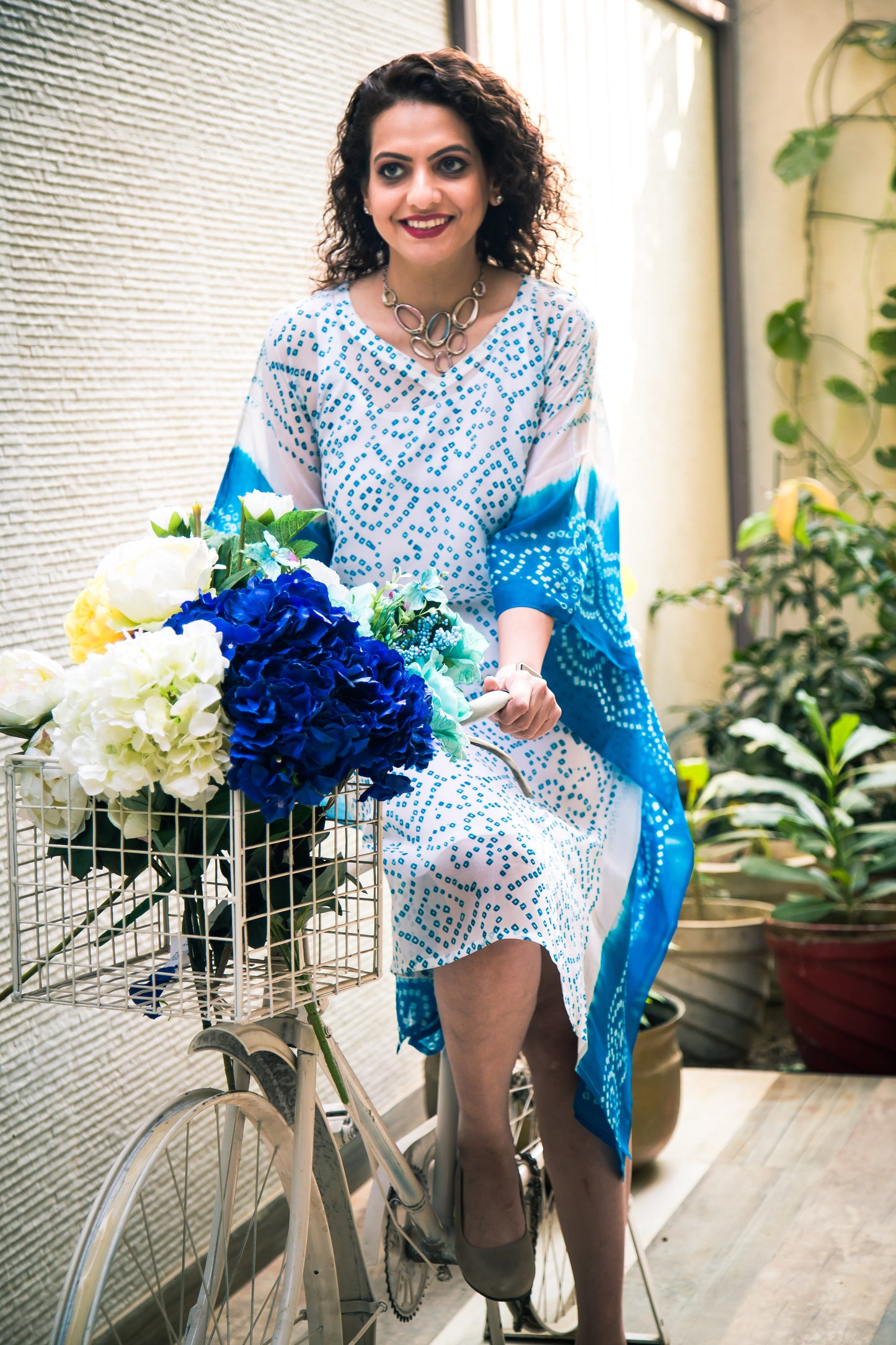 White Kaftan with Blue Sleeves