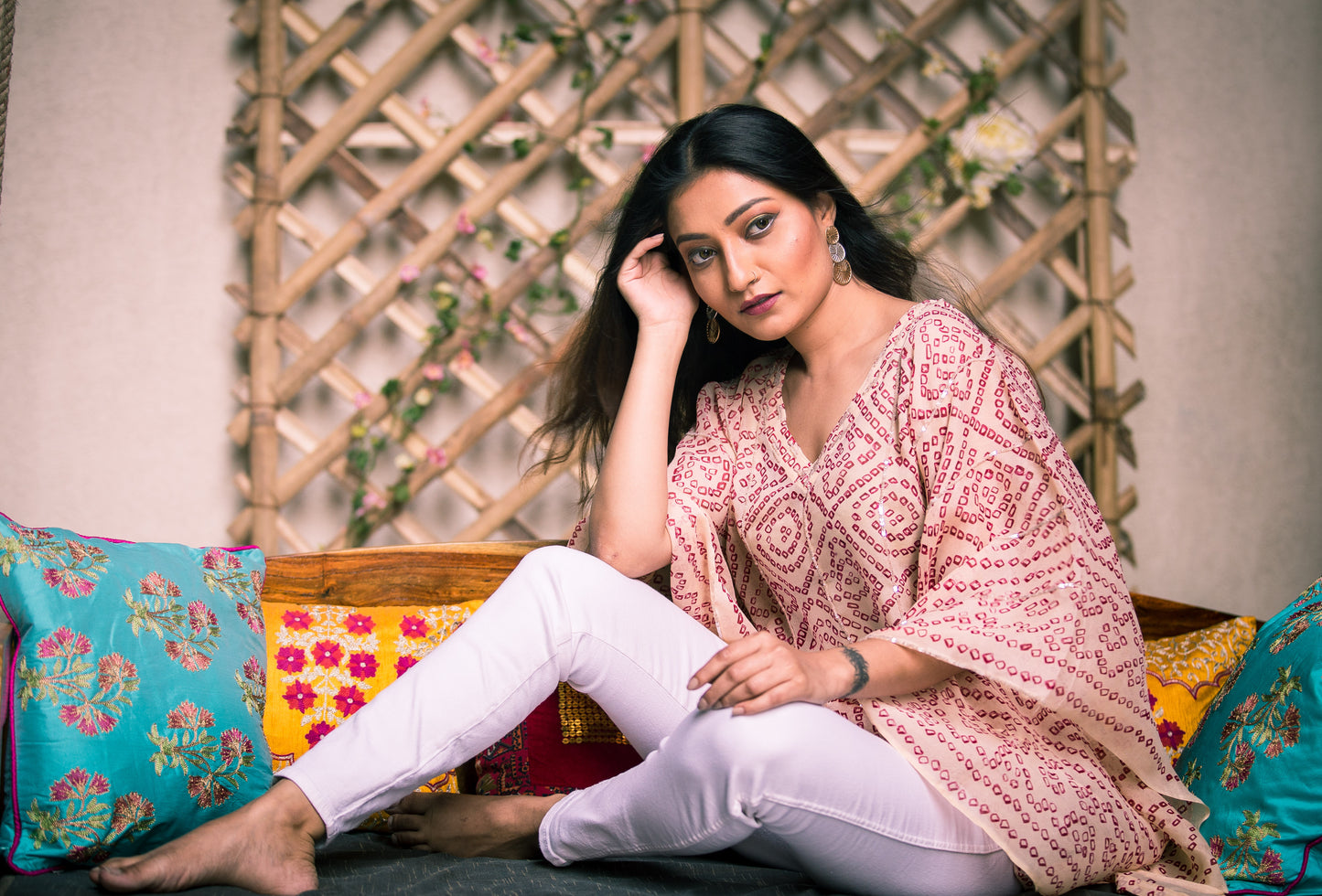 Off White Kaftan with Sequins