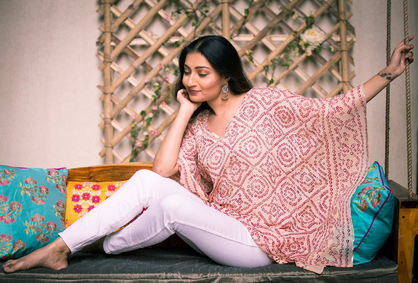 Off White Kaftan with Sequins