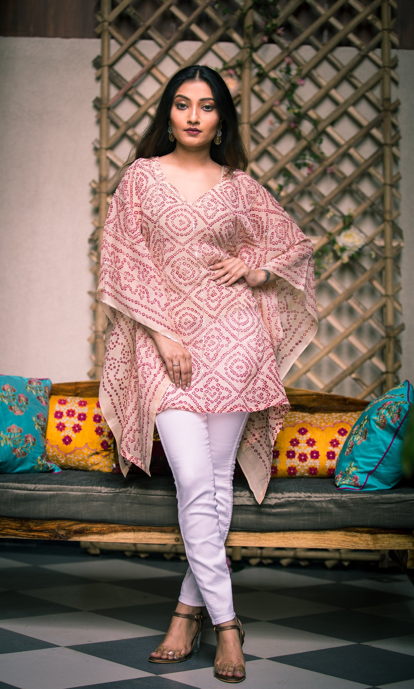 Off White Kaftan with Sequins