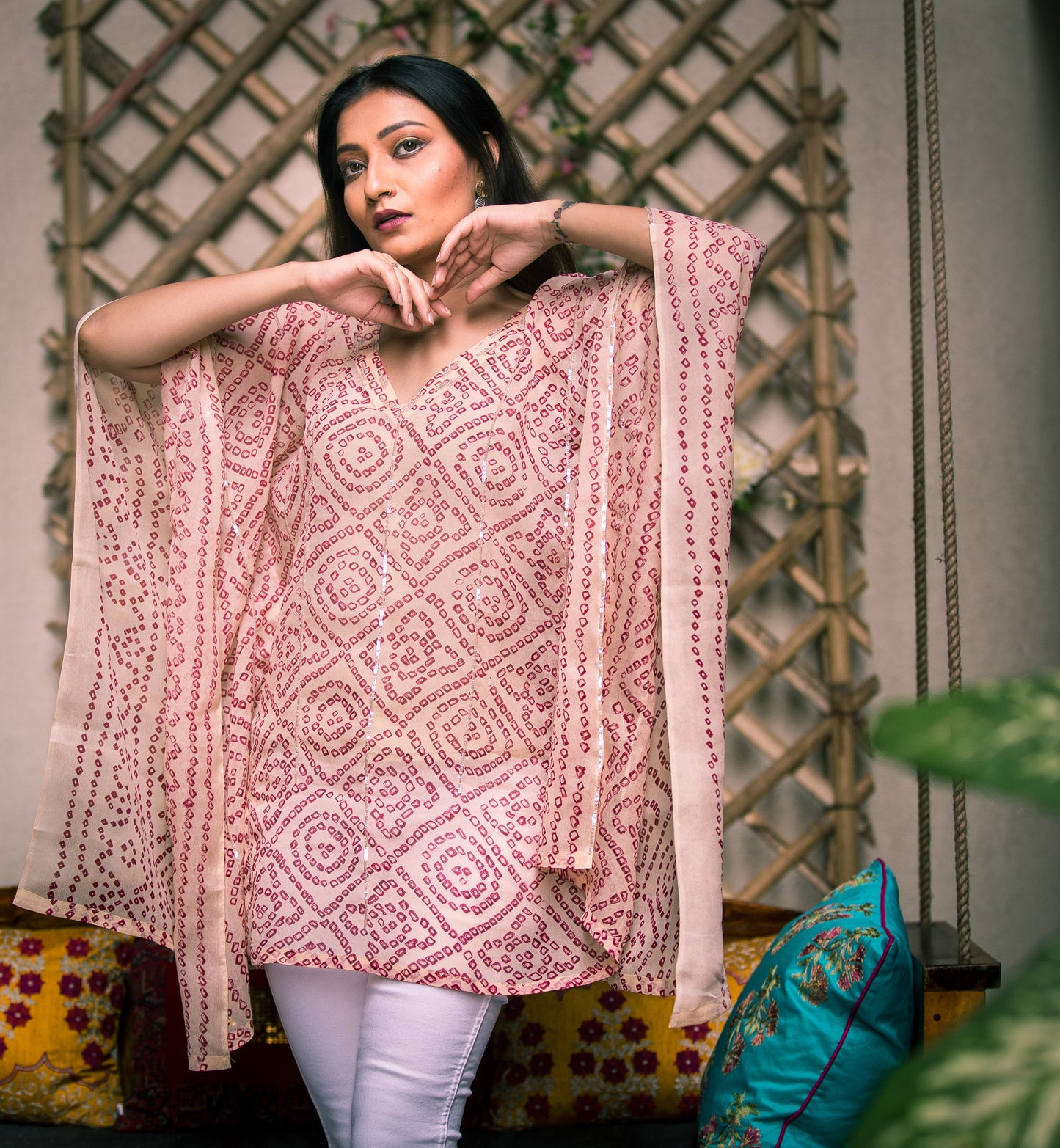 Off White Kaftan with Sequins